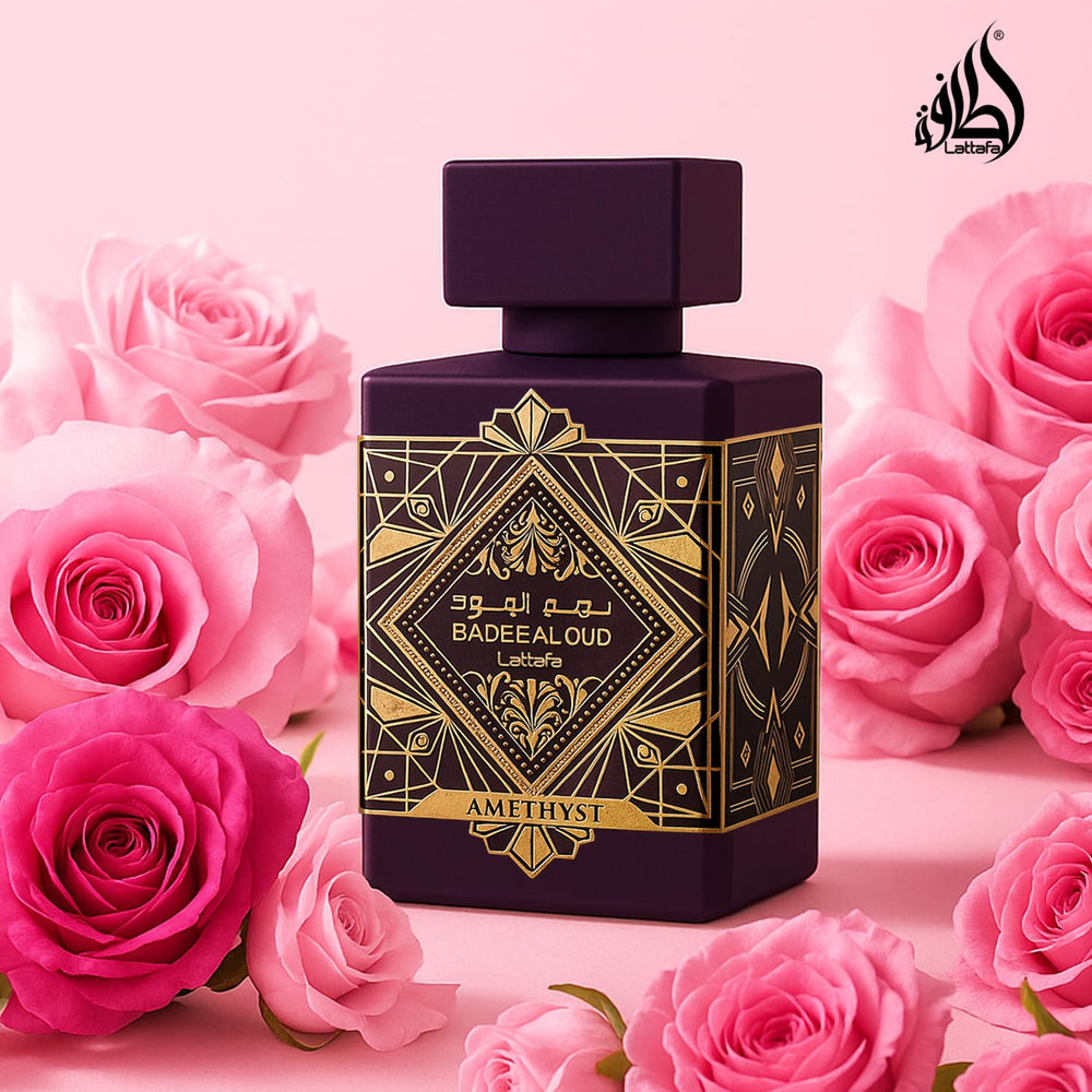 Lattafa Bade'e Al Oud Amethyst packaging box emphasizes gift-ready presentation.