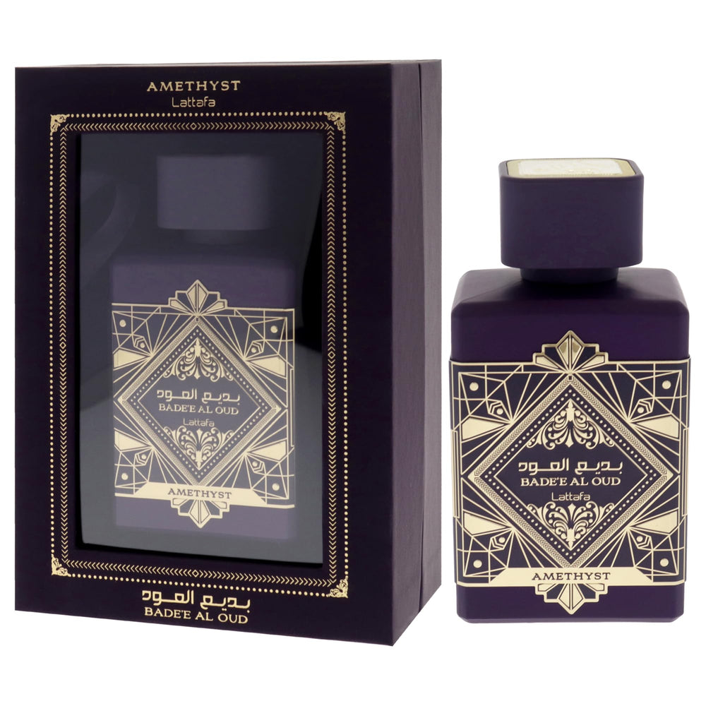 Lattafa Badee Al Oud Amethyst base notes Oud Amber Vanilla create lasting warmth