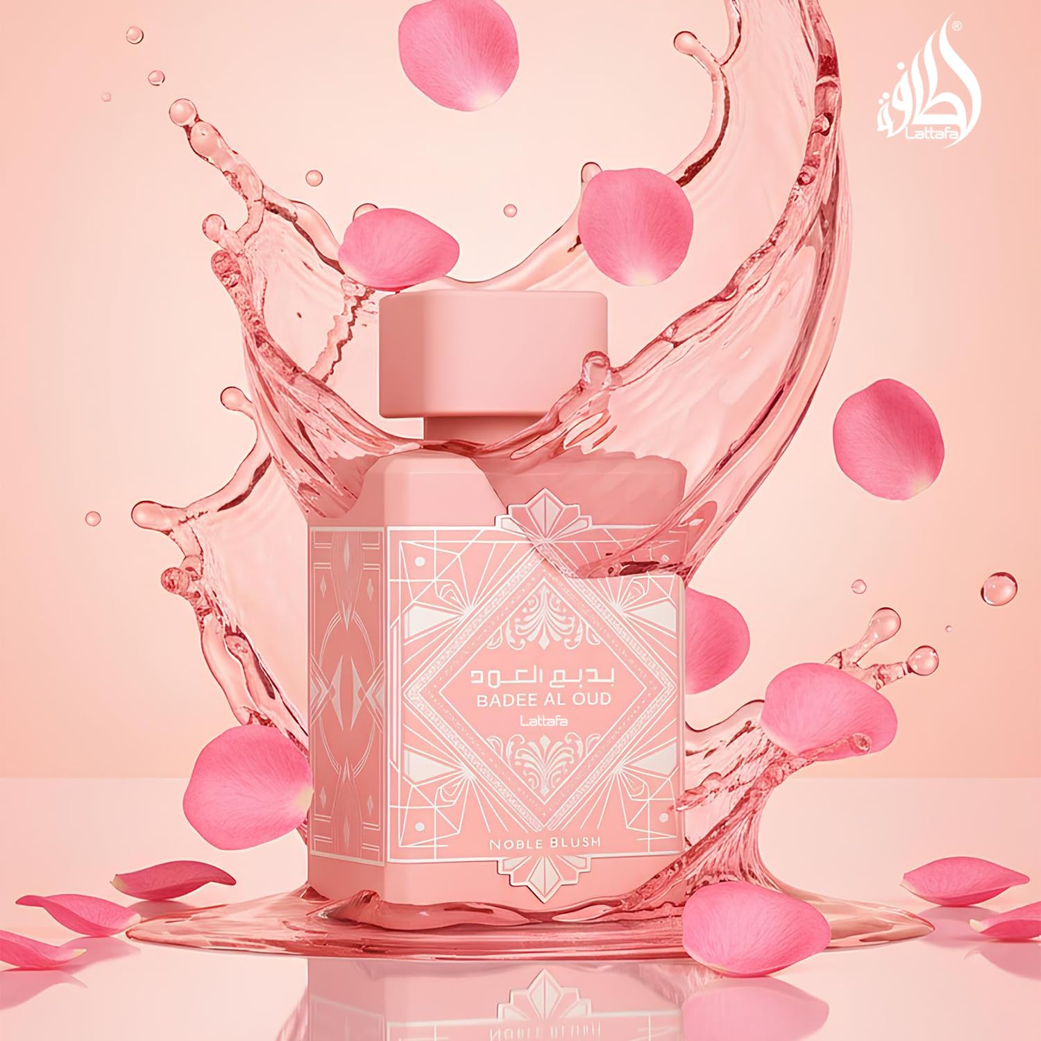 Elegant packaging of Lattafa Bade’e Al Oud Noble Blush