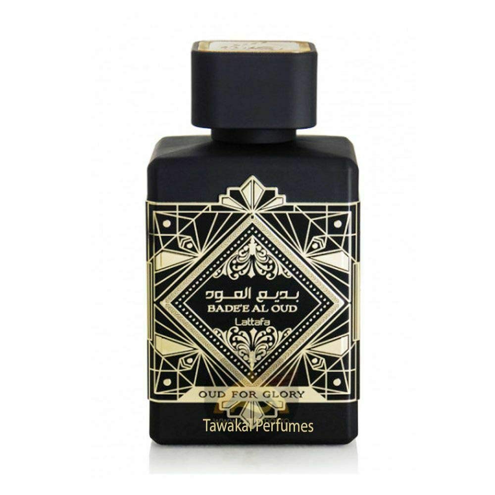 Lattafa Bade’e Al Oud Oud for Glory saffron note signals luxurious warmth and sophistication.