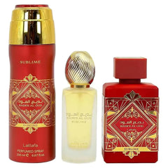 Lattafa Badee Al Oud Sublime hair mist bottle ready for quick refresh.