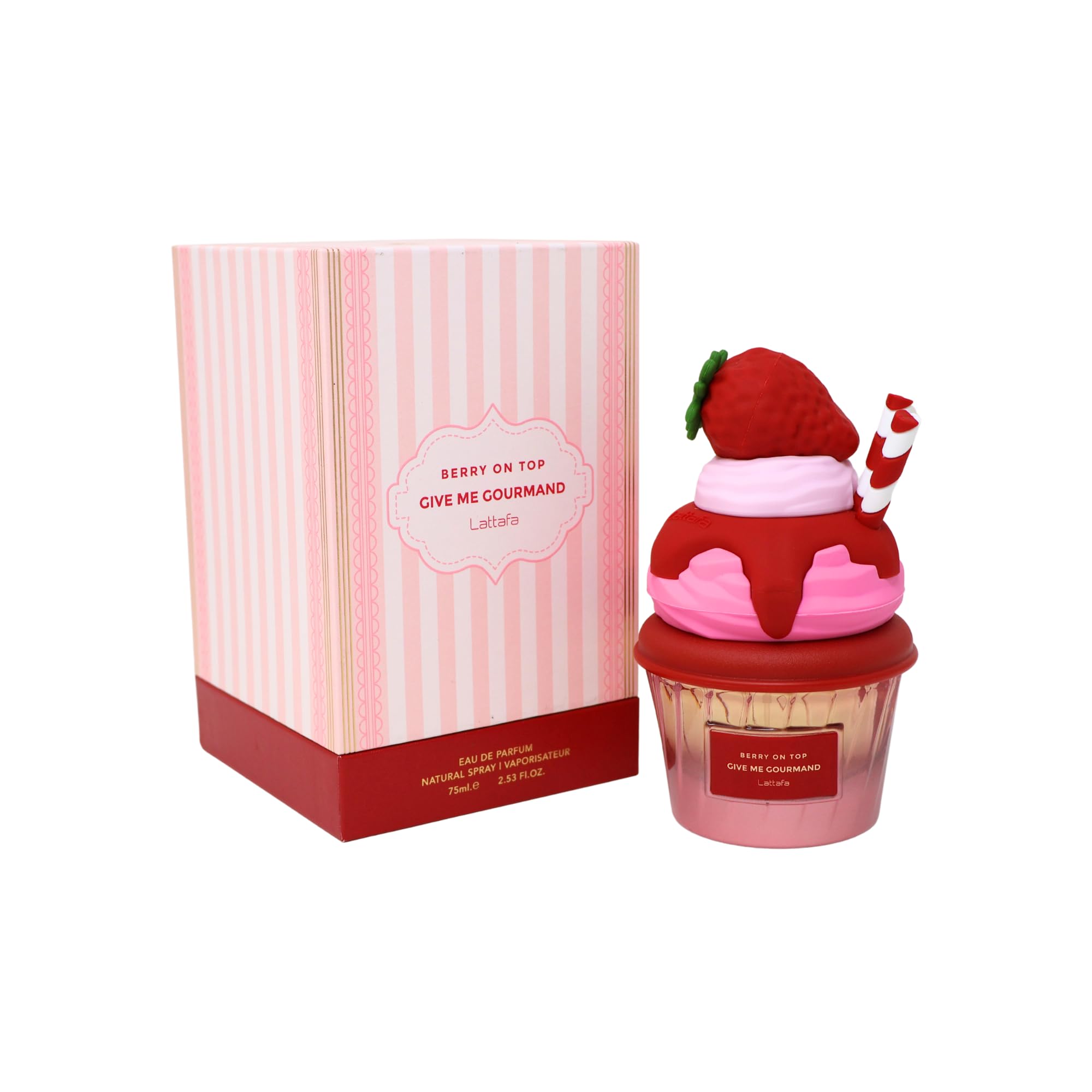 Lattafa Berry On Top notes graphic illustrating strawberry vanilla profile