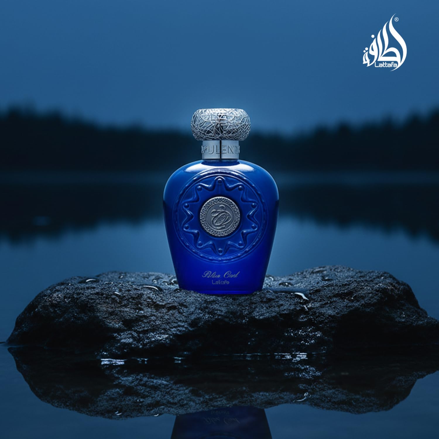 Lattafa Blue Oud unisex use photo conveys versatile scent for day and night