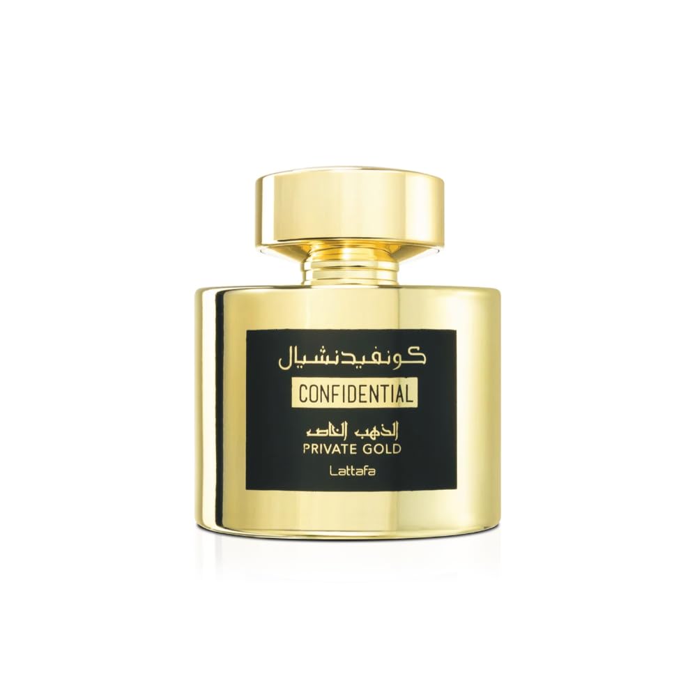 Lattafa Confidential Private Gold unisex bottle—daily wear with lasting sillage.