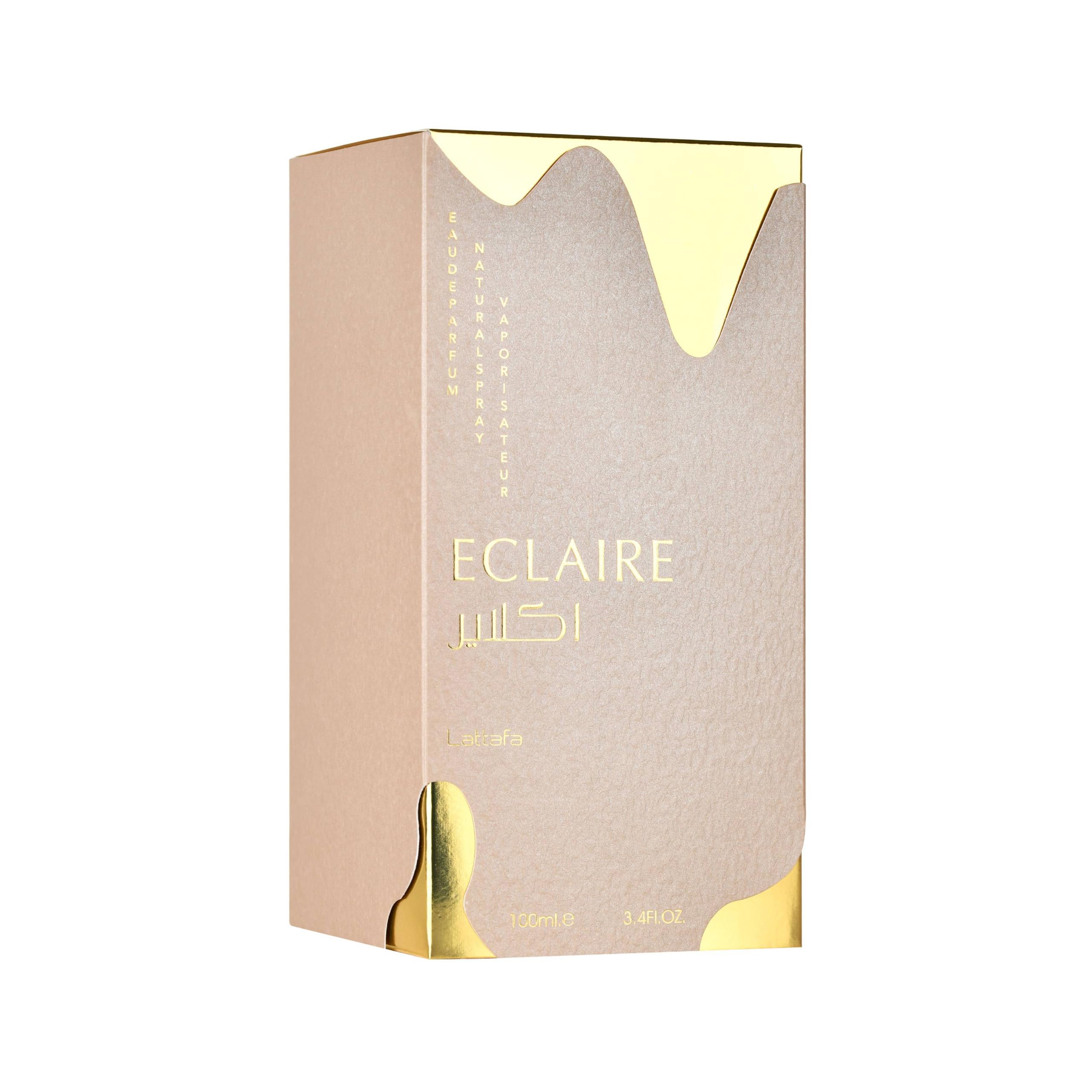 Lattafa Eclaire application shot showing easy spray for daily wear