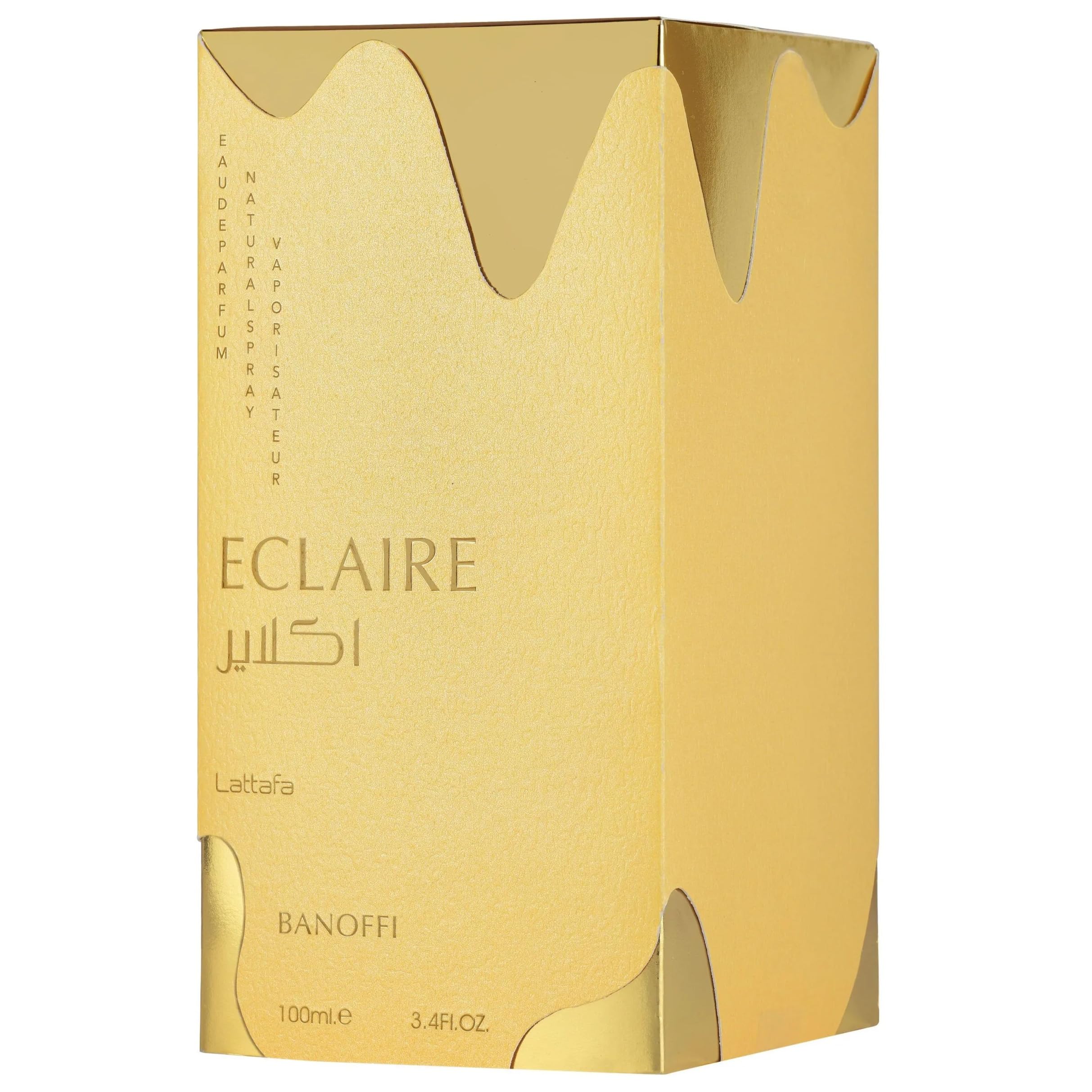 Lattafa Eclaire Banoffi on-skin reveals vanilla-musk warmth for cozy day or night wear.