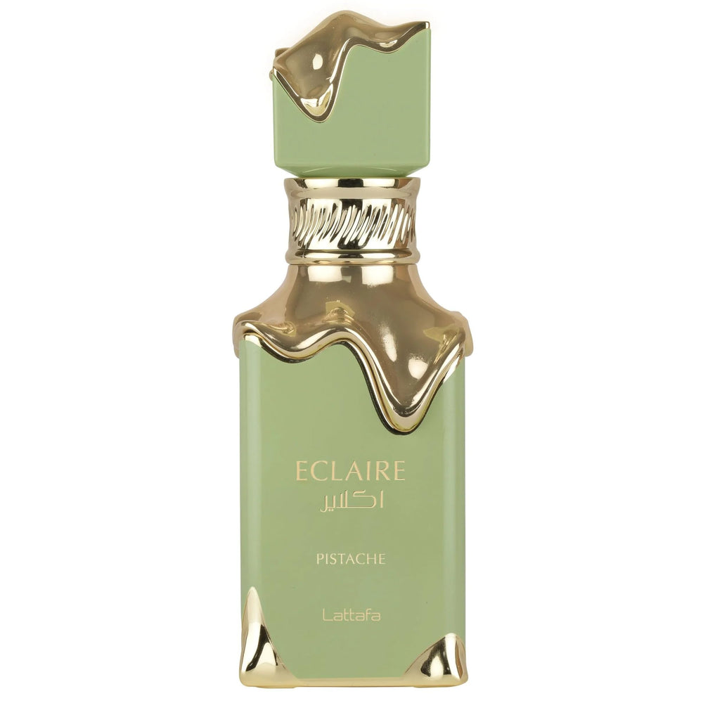 Lattafa Eclaire Pistache bottle highlights pistachio cream for gourmand wear