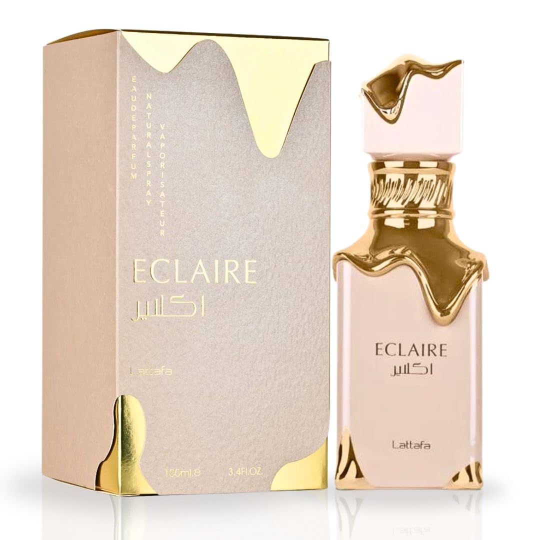 Lattafa Eclaire perfume bottle – elegant front view for daily confidence.