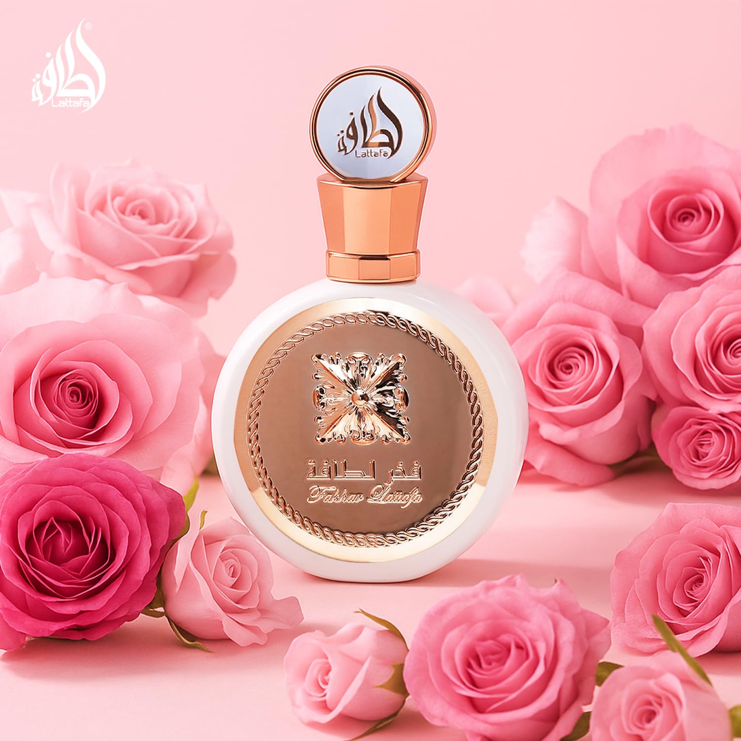 Lattafa Fakhar heart notes rose jasmine gardenia create lush floral core.