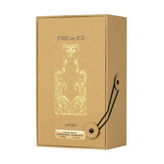 Lattafa Fire On Ice label detail highlights its refined amber-woody character