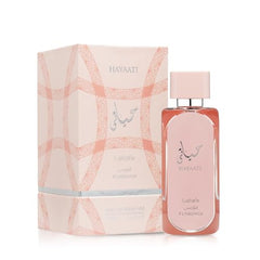 Lattafa Hayaati Florence label close-up, premium presentation for gifting and display.