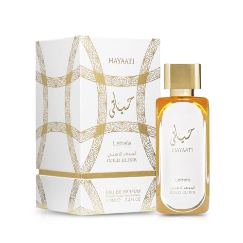Lattafa Hayaati Gold Elixir outer box highlights premium gifting and display