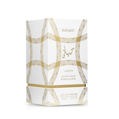 Lattafa Hayaati Gold Elixir spray on wrist for versatile daily wear