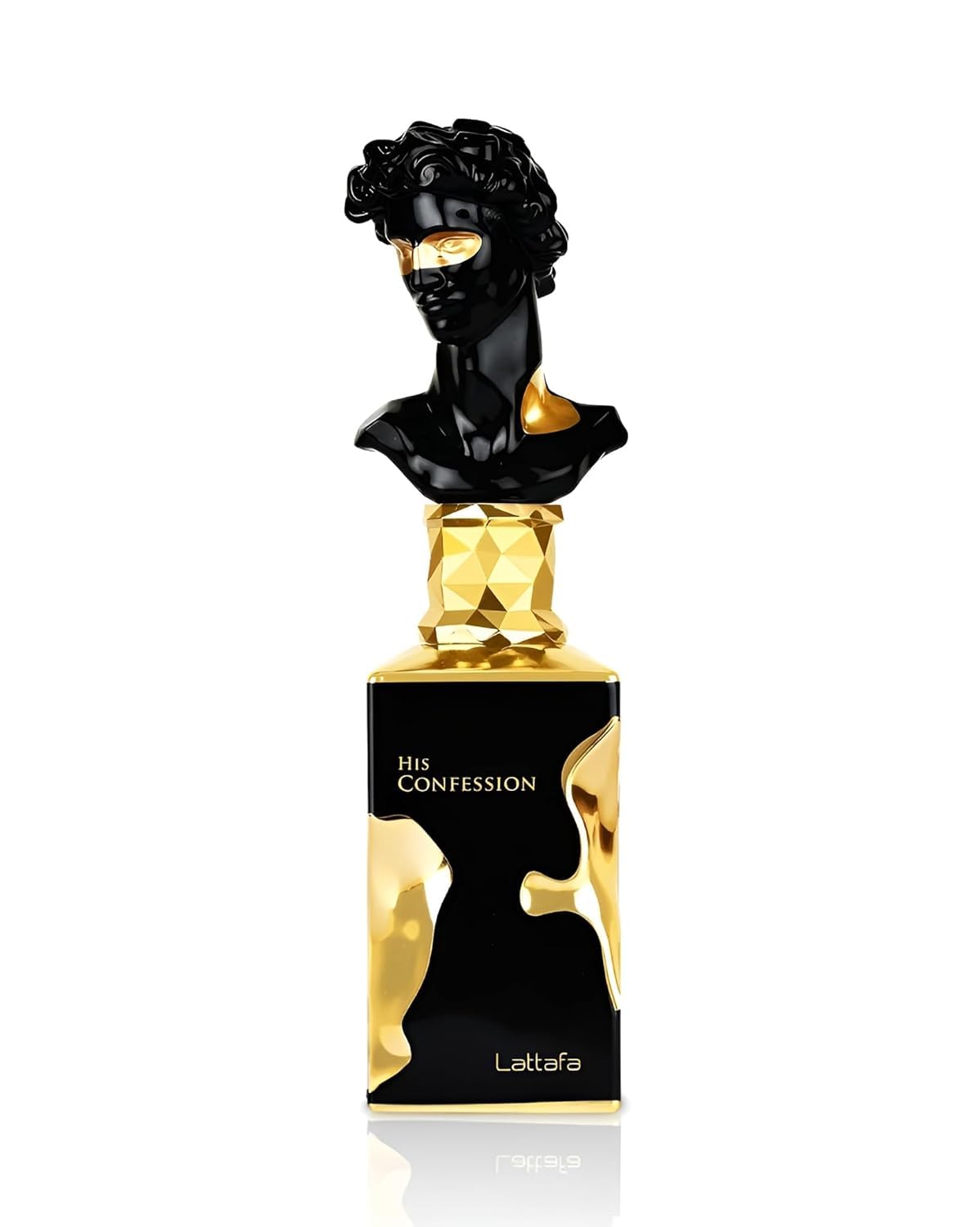 Lattafa His Confession bottle close-up for a bold, confident impression.