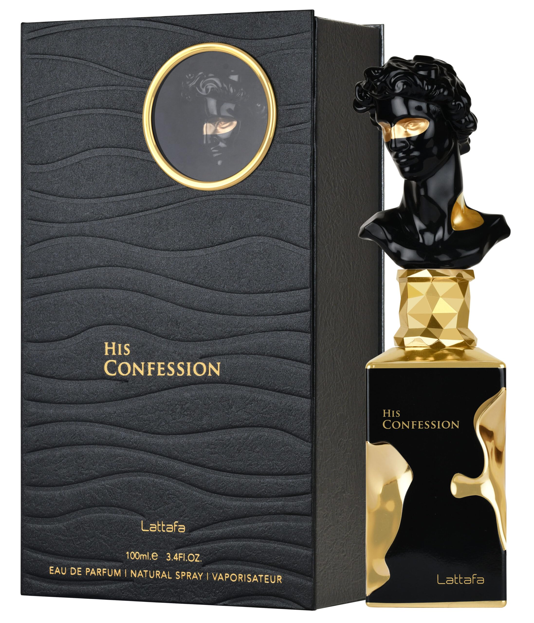 Lattafa His Confession heart notes iris and cypress add refined depth.