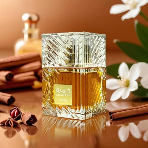 Lattafa Khamrah amber-toned shot evokes cozy, inviting ambiance