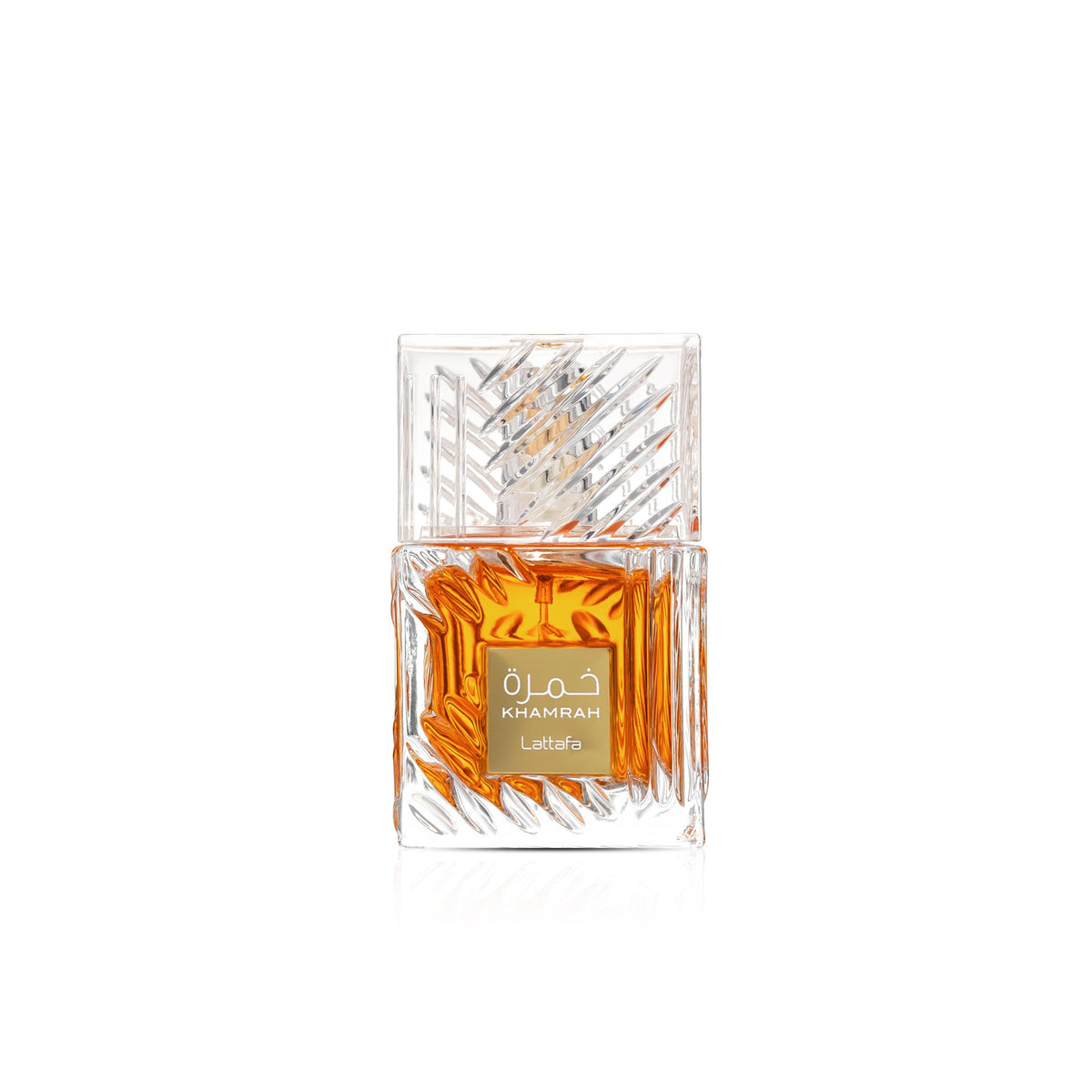 Lattafa Khamrah bottle closeup highlighting warm spice for evening wear