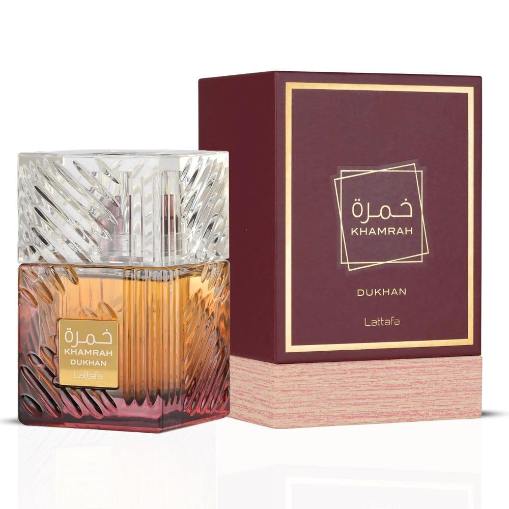 Lattafa Khamrah Dukhan bottle front for everyday wear.