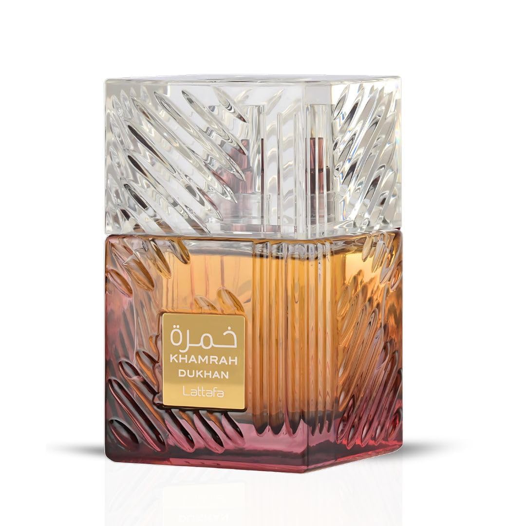 Lattafa Khamrah-dukhan middle notes incense orange flower conveys smoky floral depth.