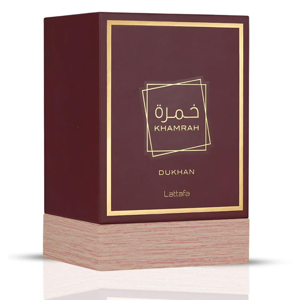 Lattafa Khamrah-dukhan patchouli cistus evoke earthy elegance.