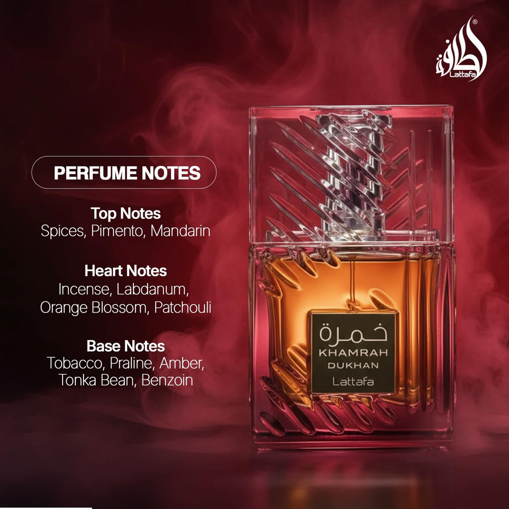 Lattafa Khamrah top notes mandarin highlight a fresh opening.