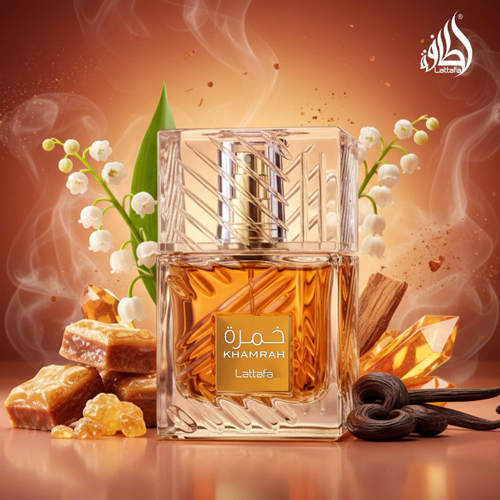 Lattafa Khamrah middle notes Dates and praline for gourmand depth