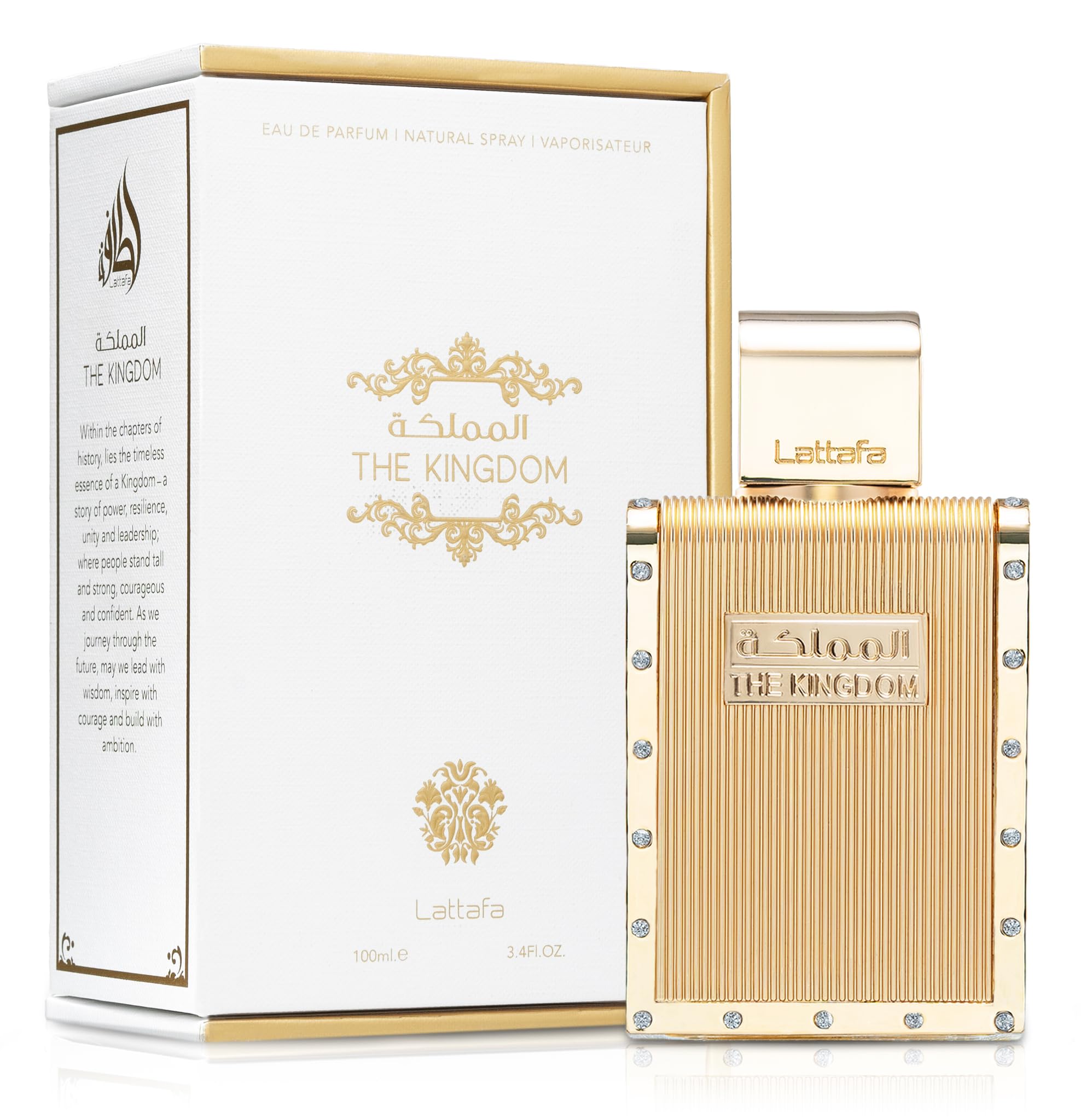 Lattafa The Kingdom top-notes display featuring sage, lavender, and mint for a fresh opening