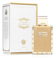 Lattafa The Kingdom top-notes display featuring sage, lavender, and mint for a fresh opening