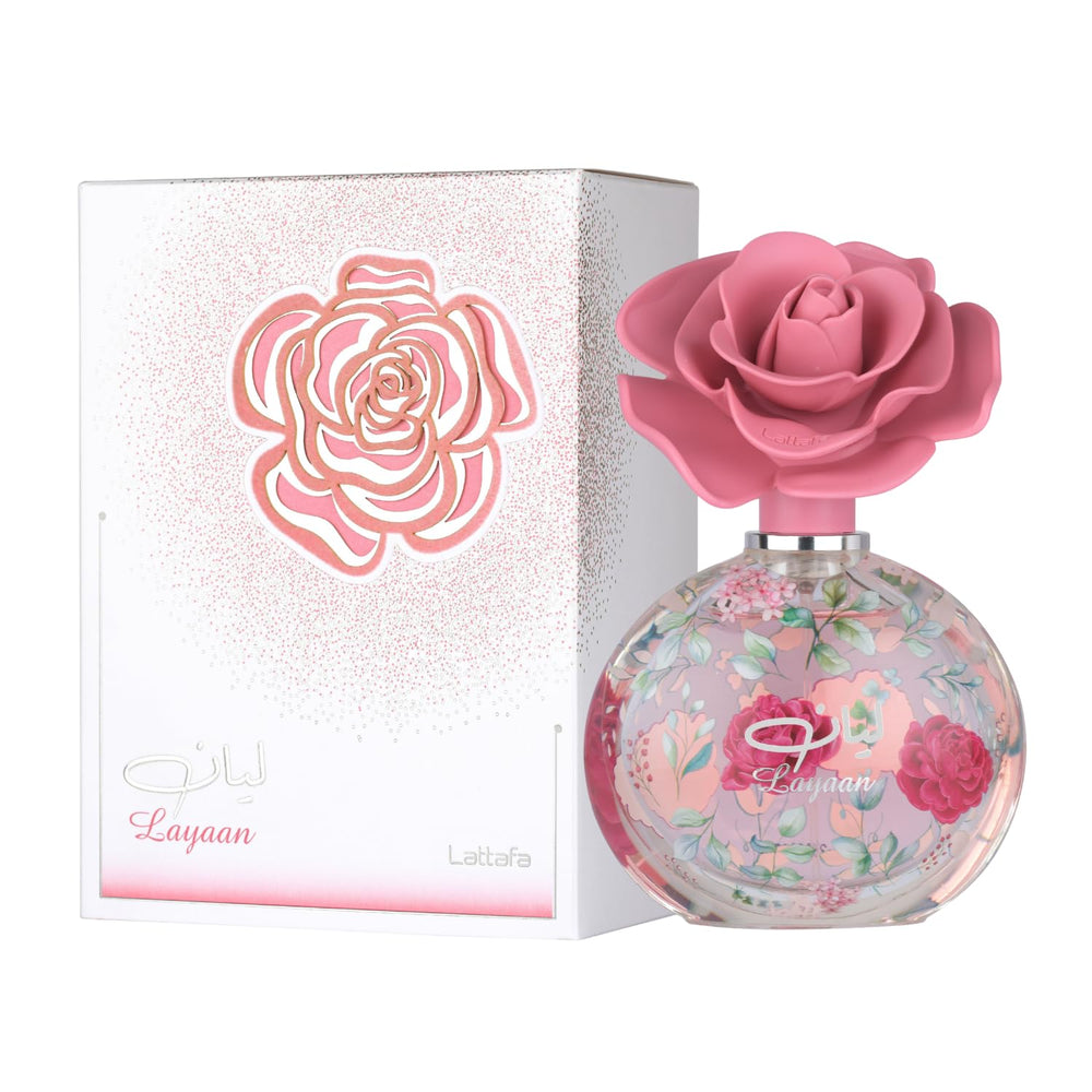 Lattafa Layaan floral heart notes with jasmine and gardenia for feminine elegance