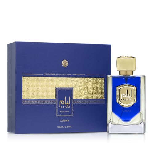 Lattafa Liam Blue Shine packaging box, premium presentation for gifting occasions