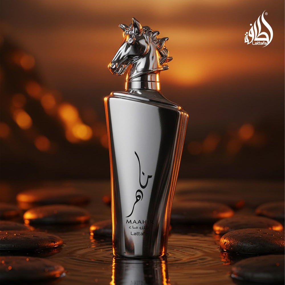 Lattafa Maahir Legacy notes close-up with amber-wood and spice vibe