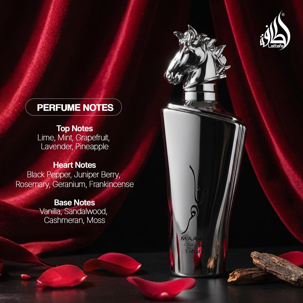 Lattafa Maahir Legacy spray mist close-up for quick refresh and lasting scent