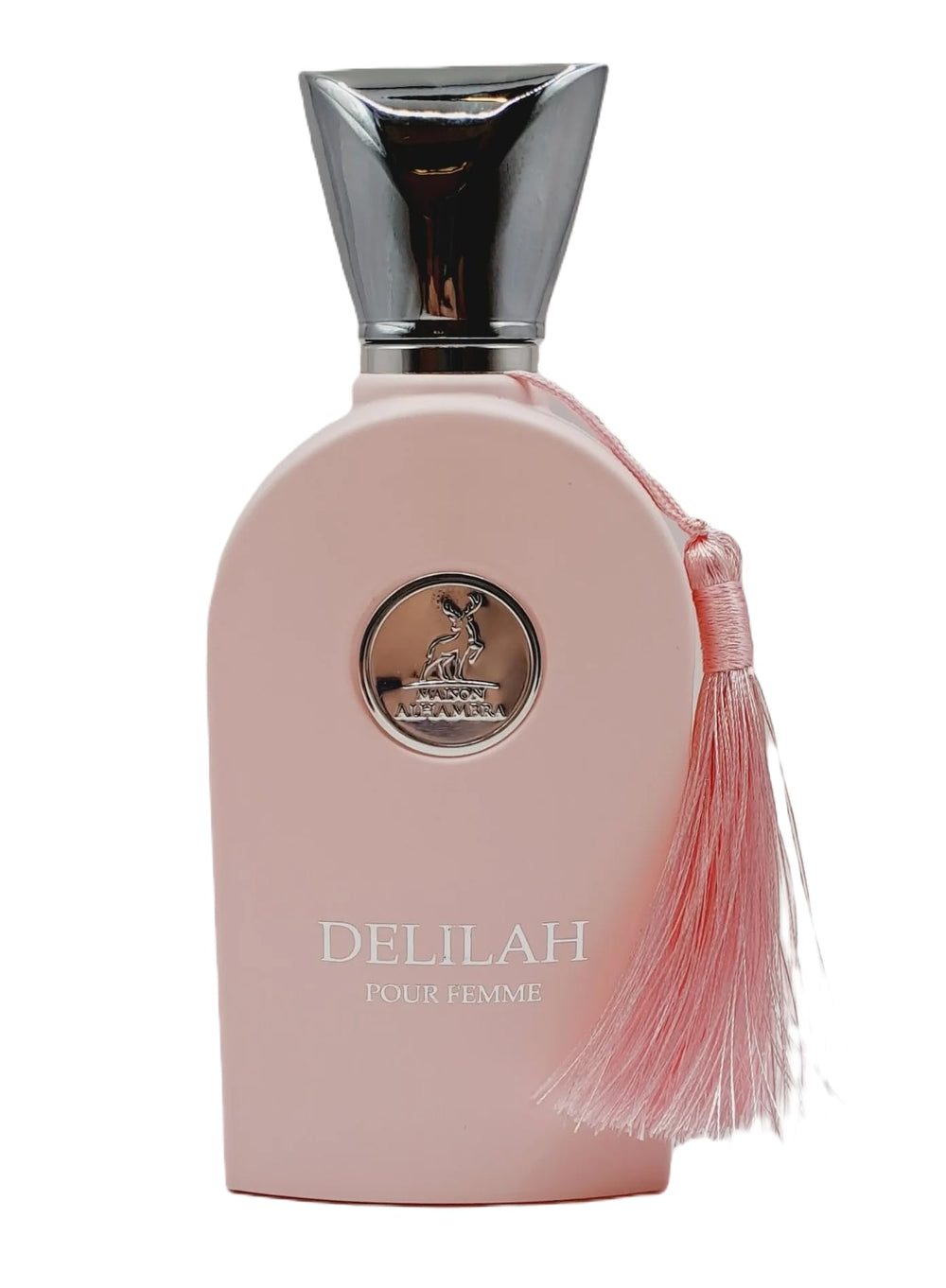 Lattafa Maison Alhambra Delilah bottle front – elegant feminine fragrance design