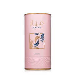 Lattafa Mayar box-and-bottle display signals a sophisticated fragrance experience.