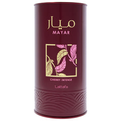 Lattafa Mayar Cherry Intense top-view bottle emphasizes fruity strawberry opening