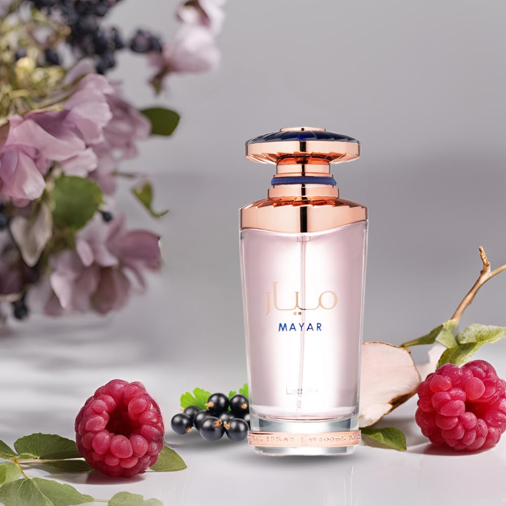 Lattafa Mayar spray mist highlight demonstrates versatile fragrance for day or night.