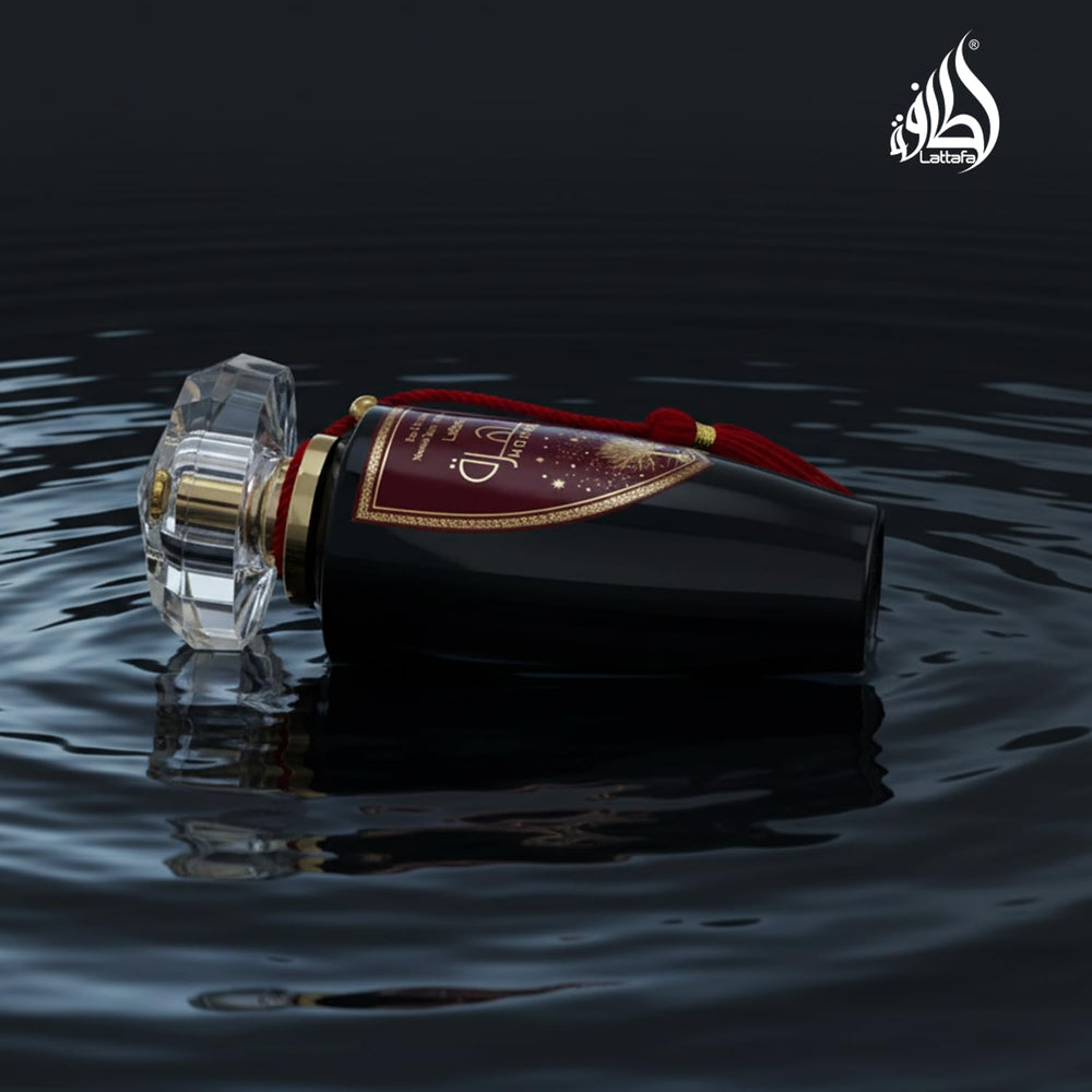 Lattafa Mohra base-notes visual, cedar and sandalwood for lasting impression.