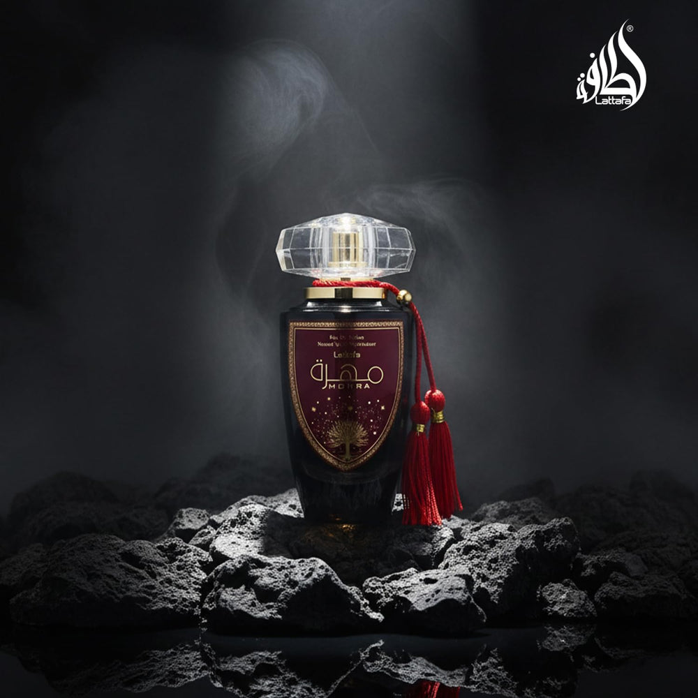 Lattafa Mohra packaging box, premium presentation enhances gifting appeal.