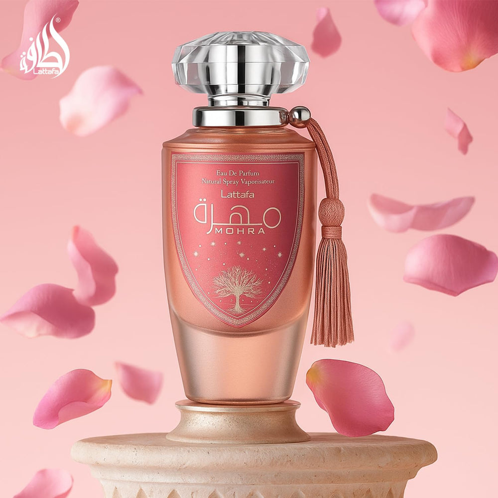 Lattafa Mohra Silky Rose lily-of-the-valley highlight lends light floral feel