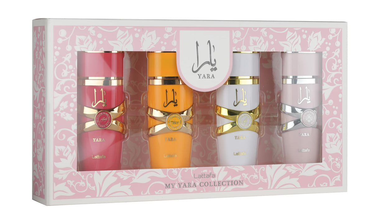 Lattafa My Yara Collection four 25ml bottles arranged for versatile daily moods and gifting options