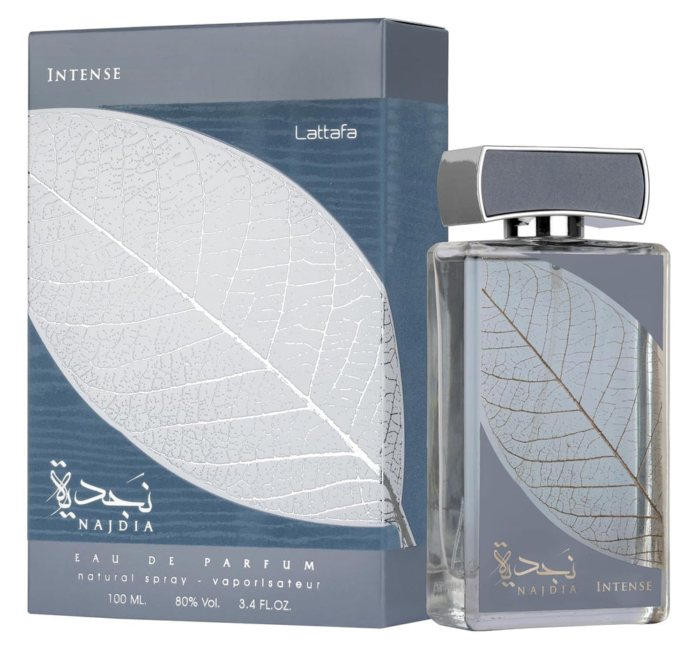 Lattafa Najdia Intense bottle-front highlights fresh daytime scent for daily wear.