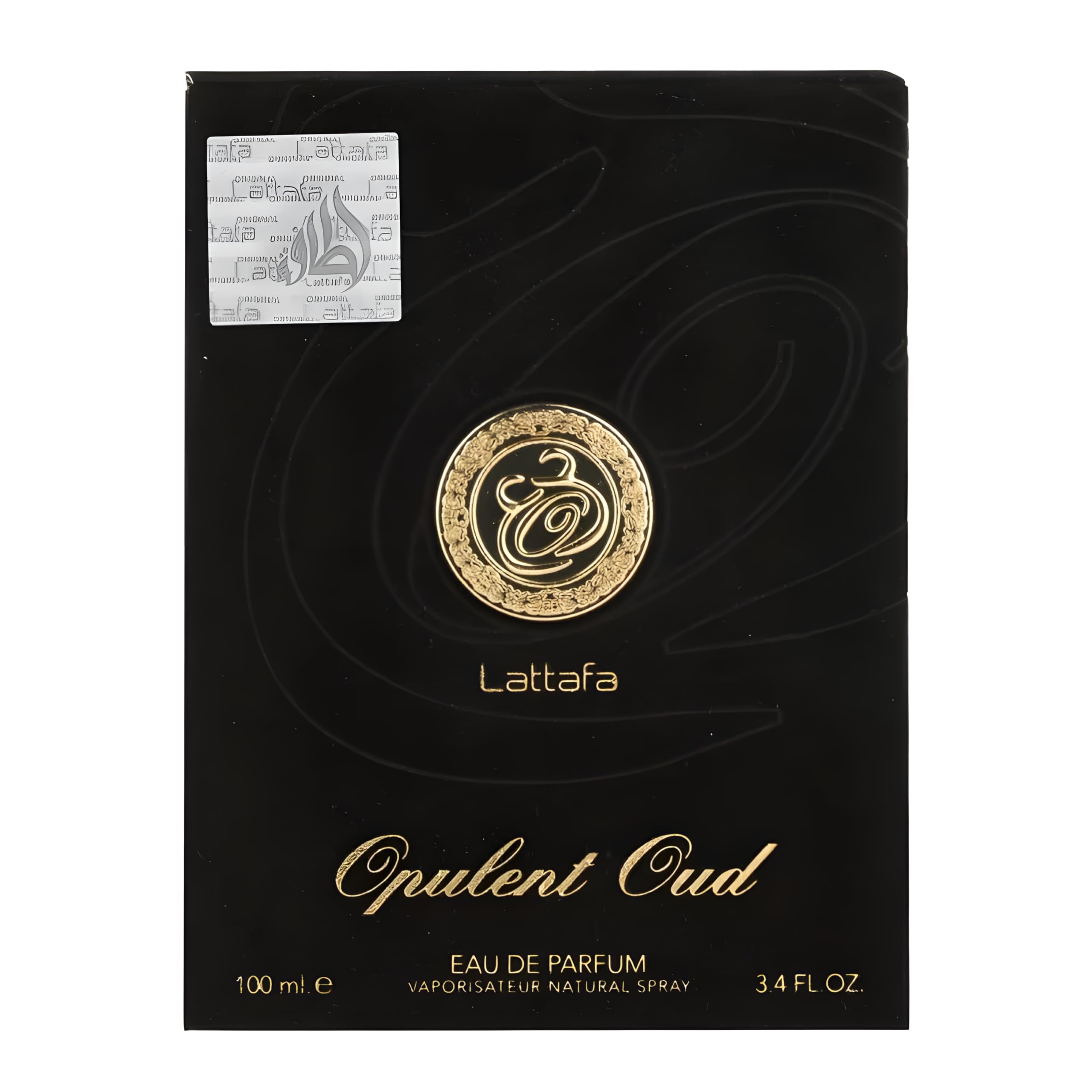 Lattafa Opulent Oud bottle on surface, sleek profile suggesting versatile day-to-night wear.
