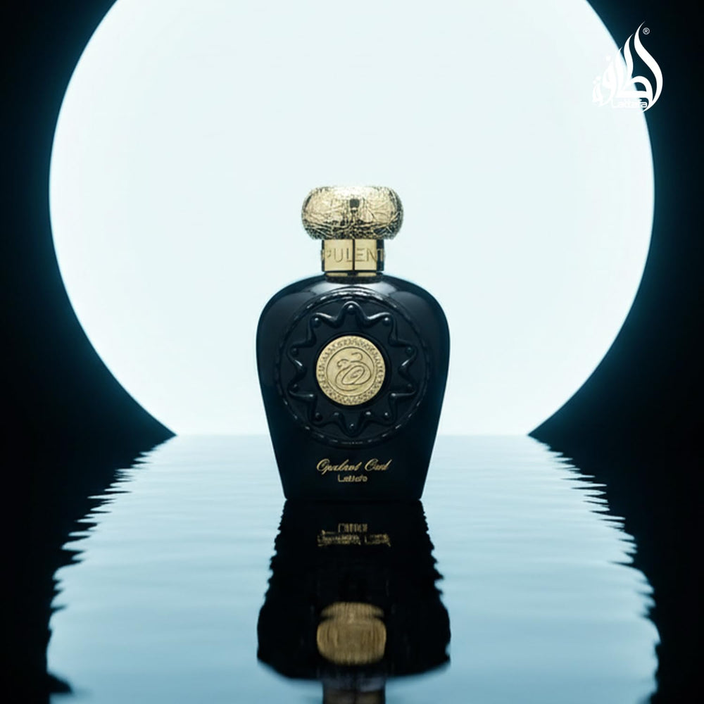 Lattafa Opulent Oud middle-notes visualization, oud and amber create a lush heart.