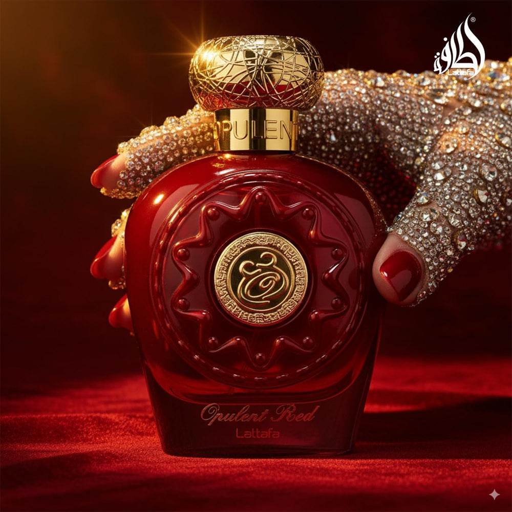 Lattafa Opulent Red notes graphic highlighting fruity-floral heart for versatile wear.