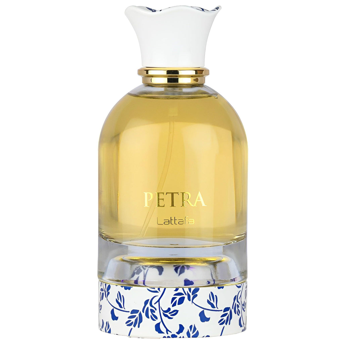 Lattafa Petra bottle front displays elegant design for evenings out.