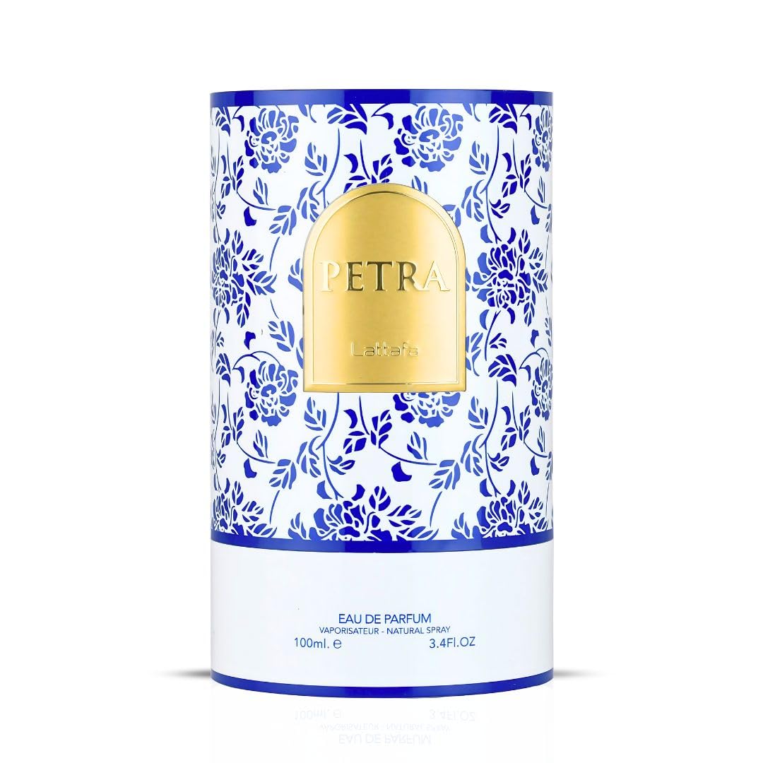Lattafa Petra EDP on-shelf styling suggests confident, modern glamour