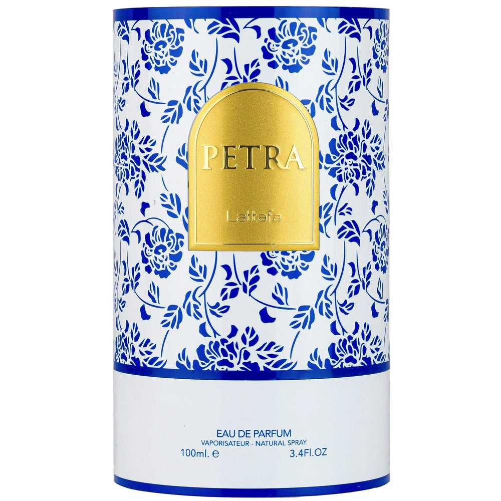 Lattafa Petra lifestyle shot evokes Mediterranean warmth for everyday luxury.