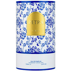 Lattafa Petra lifestyle shot evokes Mediterranean warmth for everyday luxury.