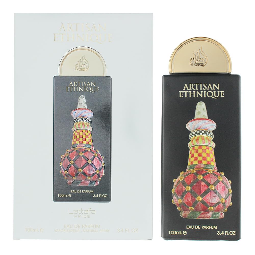 Lattafa Pride Artisan Ethnique bottle preview highlighting its amber-sweet gourmand profile for evening wear.