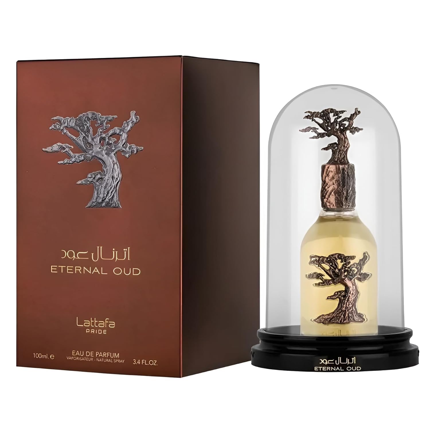 Lattafa Pride Eternal Oud cap close-up highlighting premium bottle design and elegance